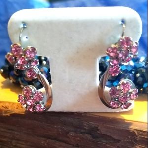 VINTAGE 50's 60's Earrings Pink Rhinestones